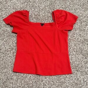 Ann Taylor Vibrant Red Puff Sleeve Blouse